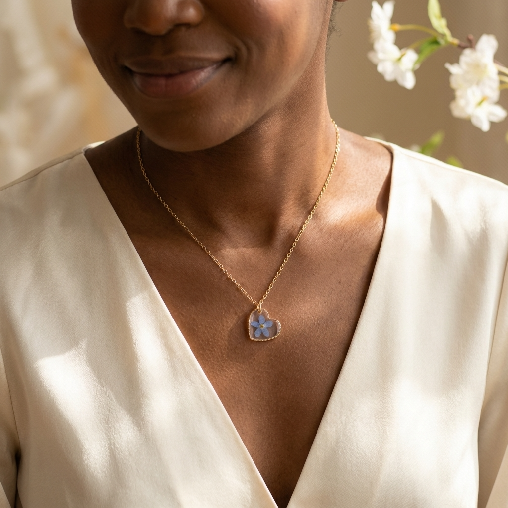 Forget Me Not Heart Gold Plated Stainless Steel Necklace | Hope