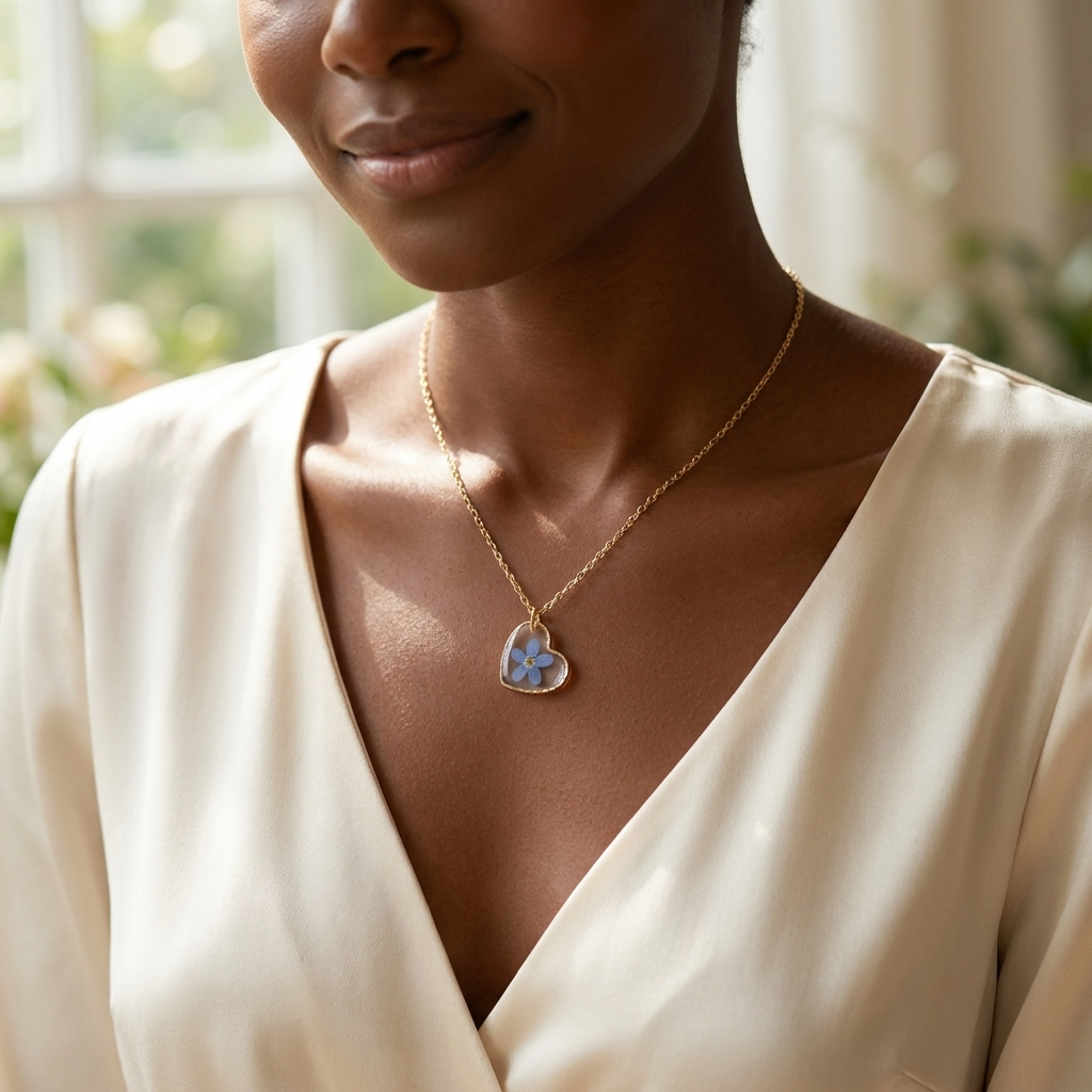 Forget Me Not Heart Gold Plated Stainless Steel Necklace | Hope