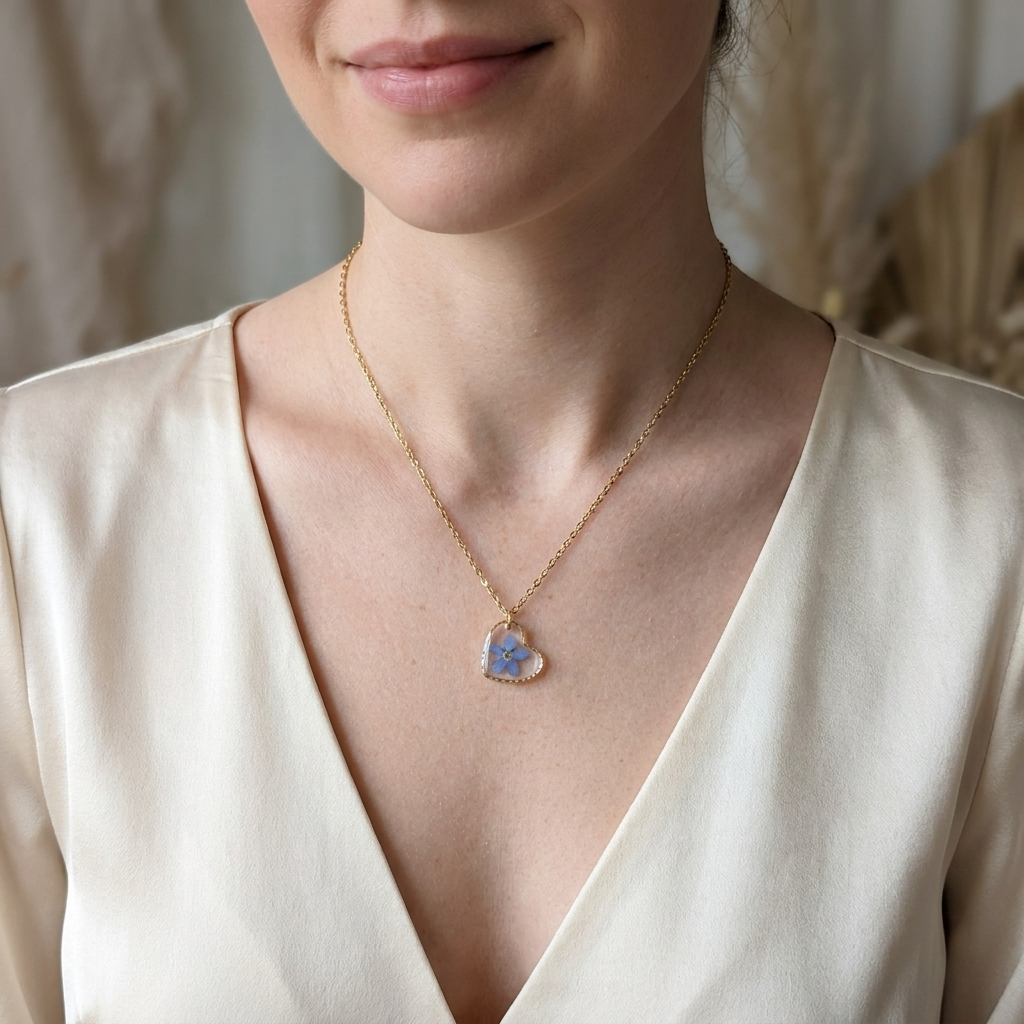Forget Me Not Heart Gold Plated Stainless Steel Necklace | Hope