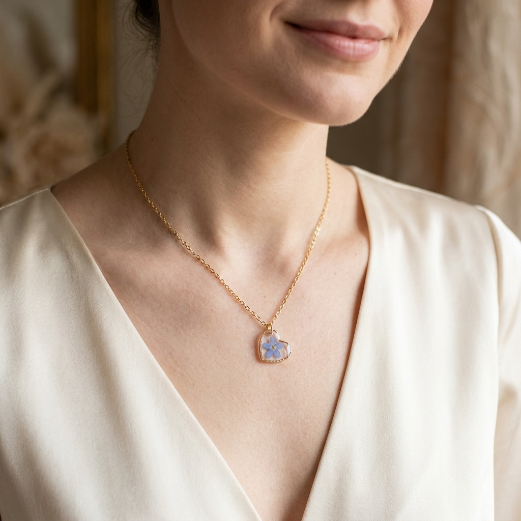 Forget Me Not Heart Gold Plated Stainless Steel Necklace | Hope