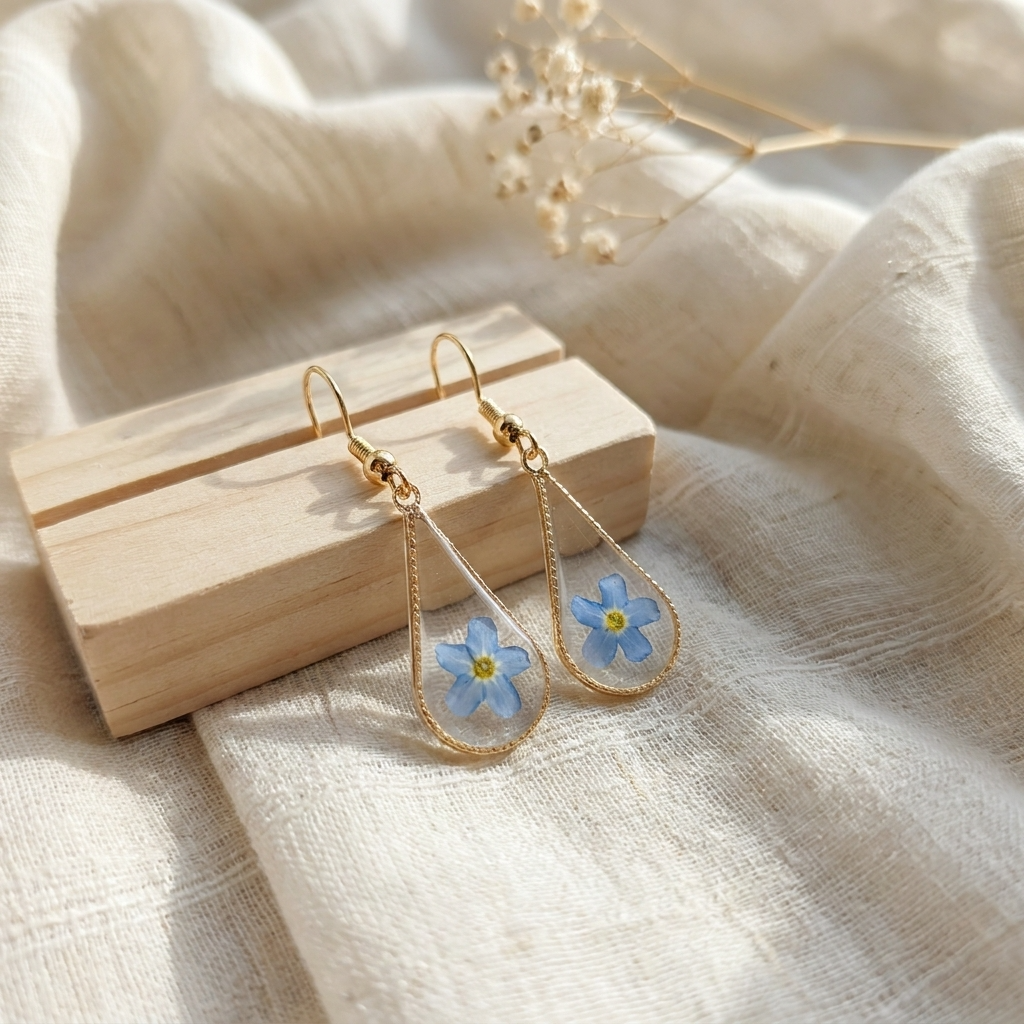 Bright Forget Me Not Waterdrop Gold Plated Earrings | Love & Faith