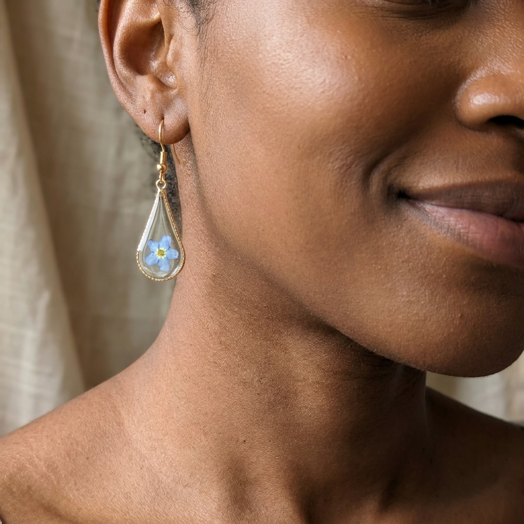 Bright Forget Me Not Waterdrop Gold Plated Earrings | Love & Faith