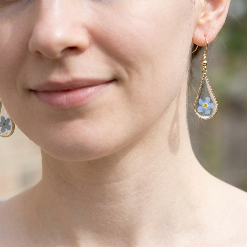 Bright Forget Me Not Waterdrop Gold Plated Earrings | Love & Faith