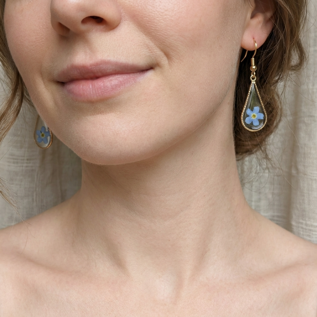 Bright Forget Me Not Waterdrop Gold Plated Earrings | Love & Faith
