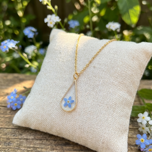 Bright Forget Me Not Waterdrop Gold Plated Stainless Steel Necklace | Love & Faith