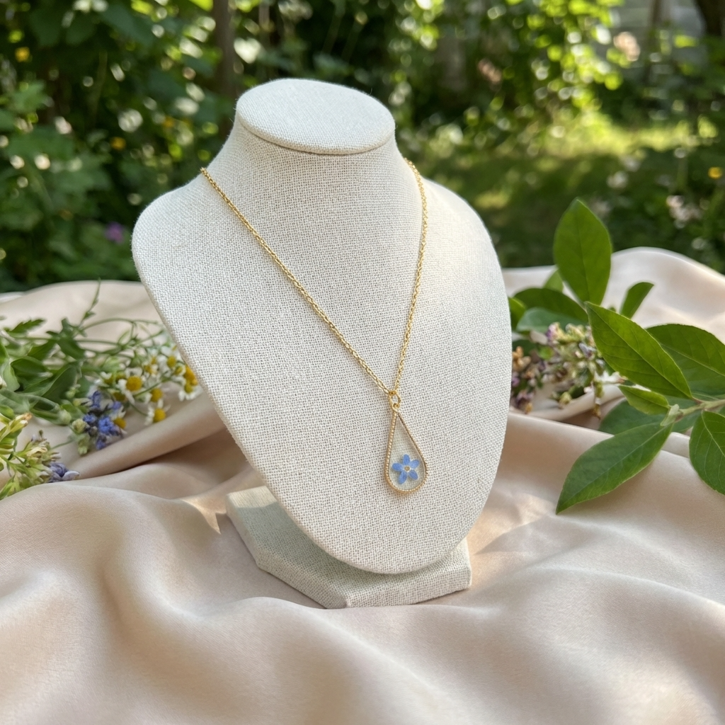 Bright Forget Me Not Waterdrop Gold Plated Stainless Steel Necklace | Love & Faith
