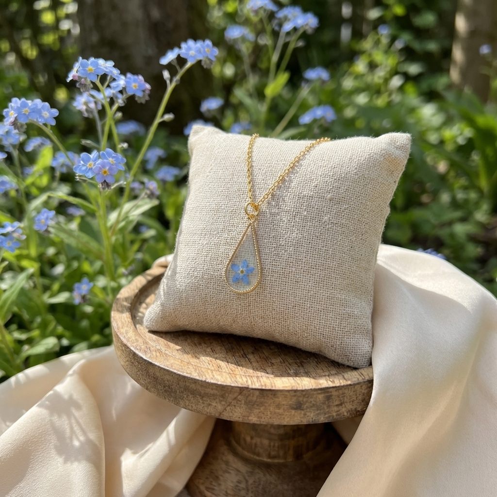 Bright Forget Me Not Waterdrop Gold Plated Stainless Steel Necklace | Love & Faith