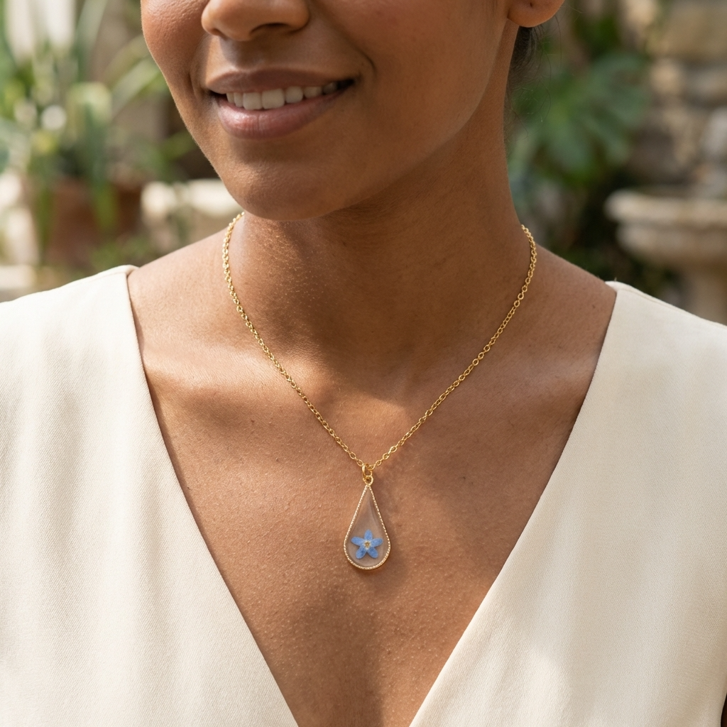 Bright Forget Me Not Waterdrop Gold Plated Stainless Steel Necklace | Love & Faith