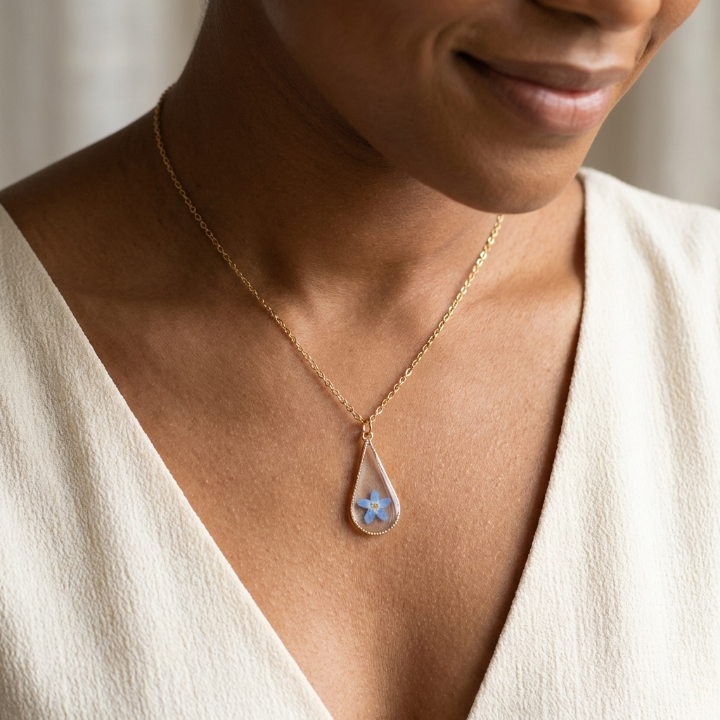 Bright Forget Me Not Waterdrop Gold Plated Stainless Steel Necklace | Love & Faith