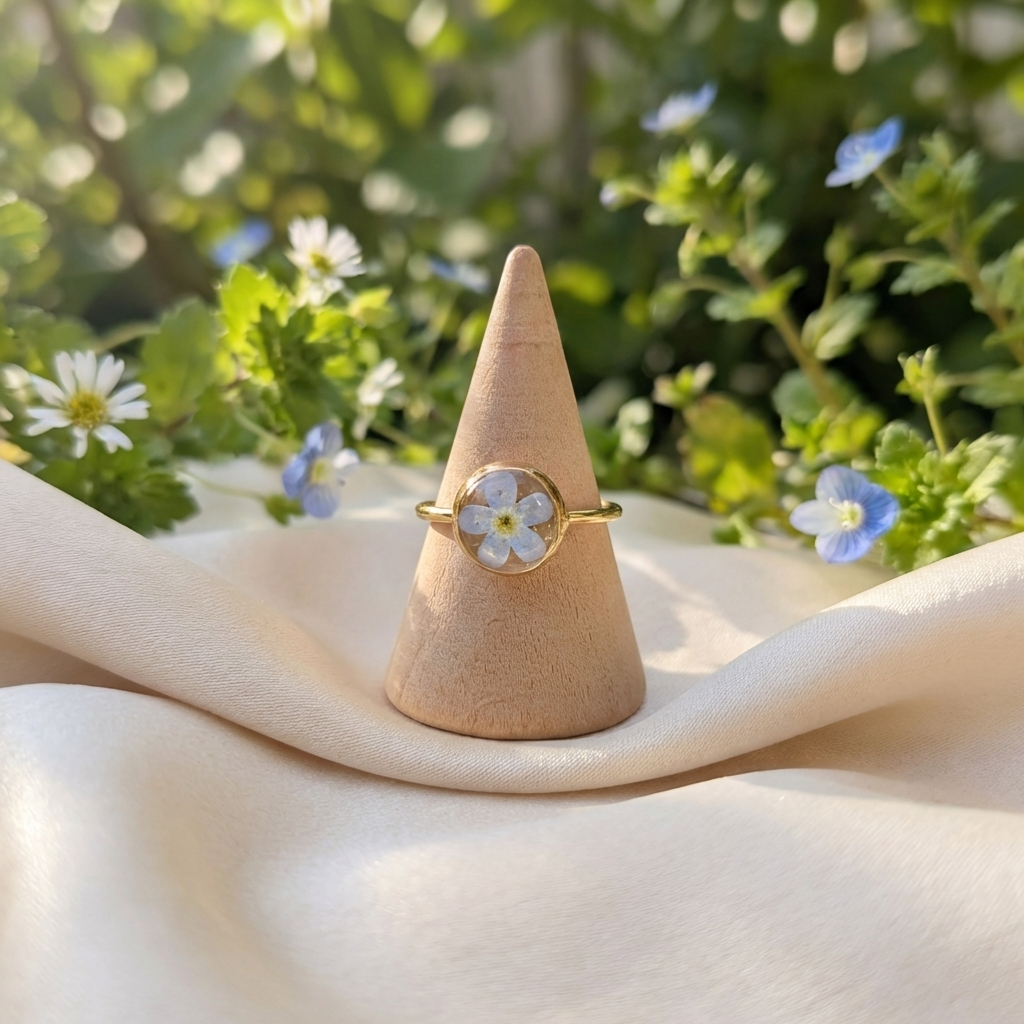 Light Forget Me Not Gold Plated Adjustable Ring | Love & Faith