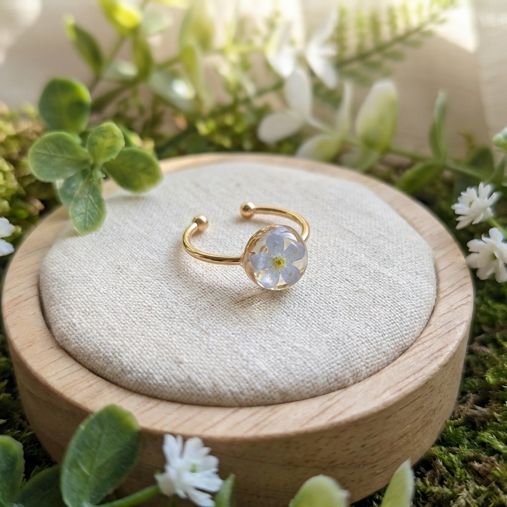Light Forget Me Not Gold Plated Adjustable Ring | Love & Faith