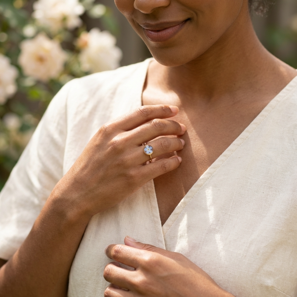 Light Forget Me Not Gold Plated Adjustable Ring | Love & Faith