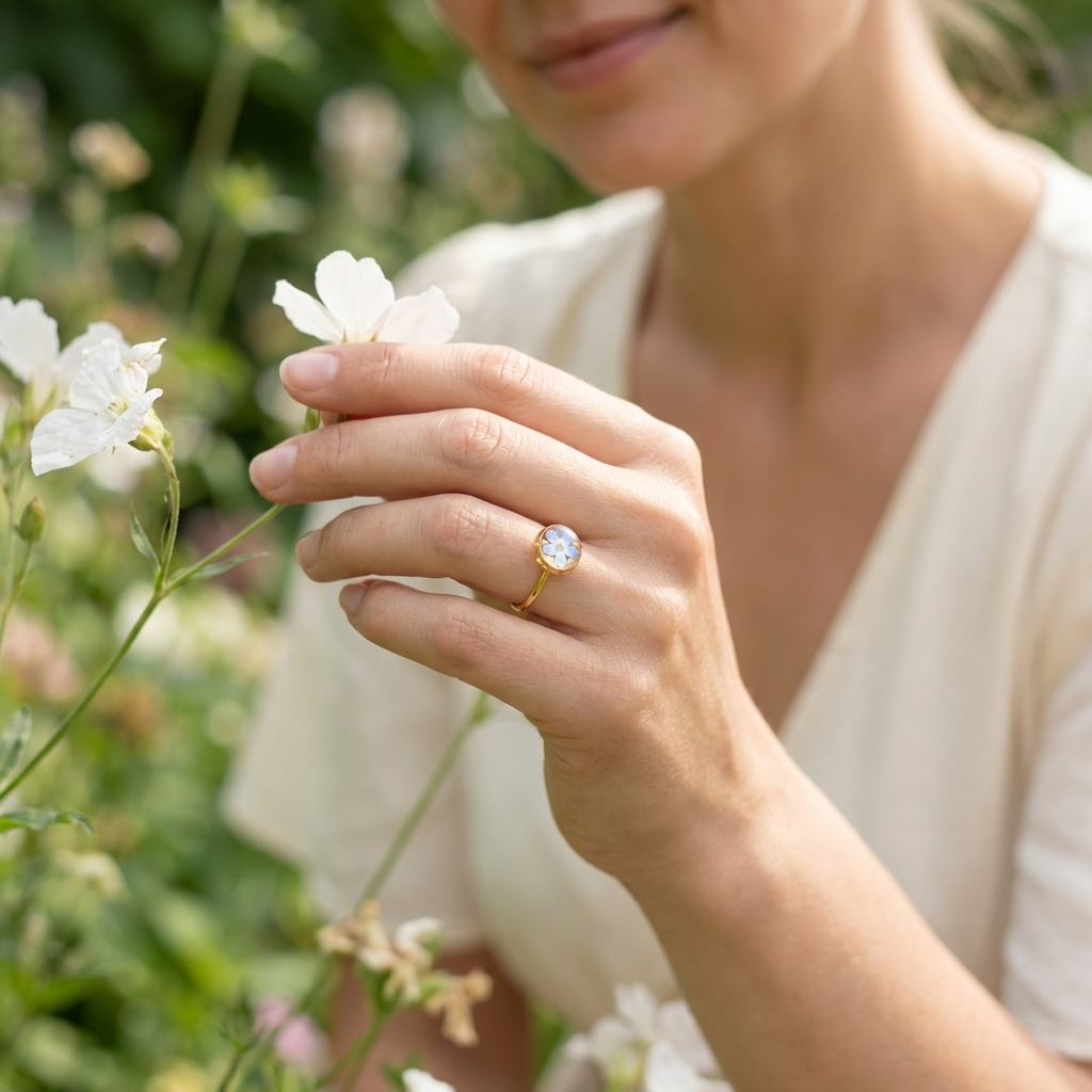 Light Forget Me Not Gold Plated Adjustable Ring | Love & Faith
