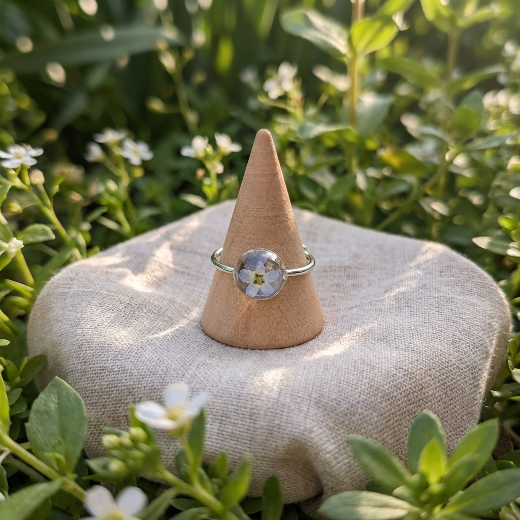 Light Forget Me Not Platinum Plated Adjustable Ring | Love & Faith