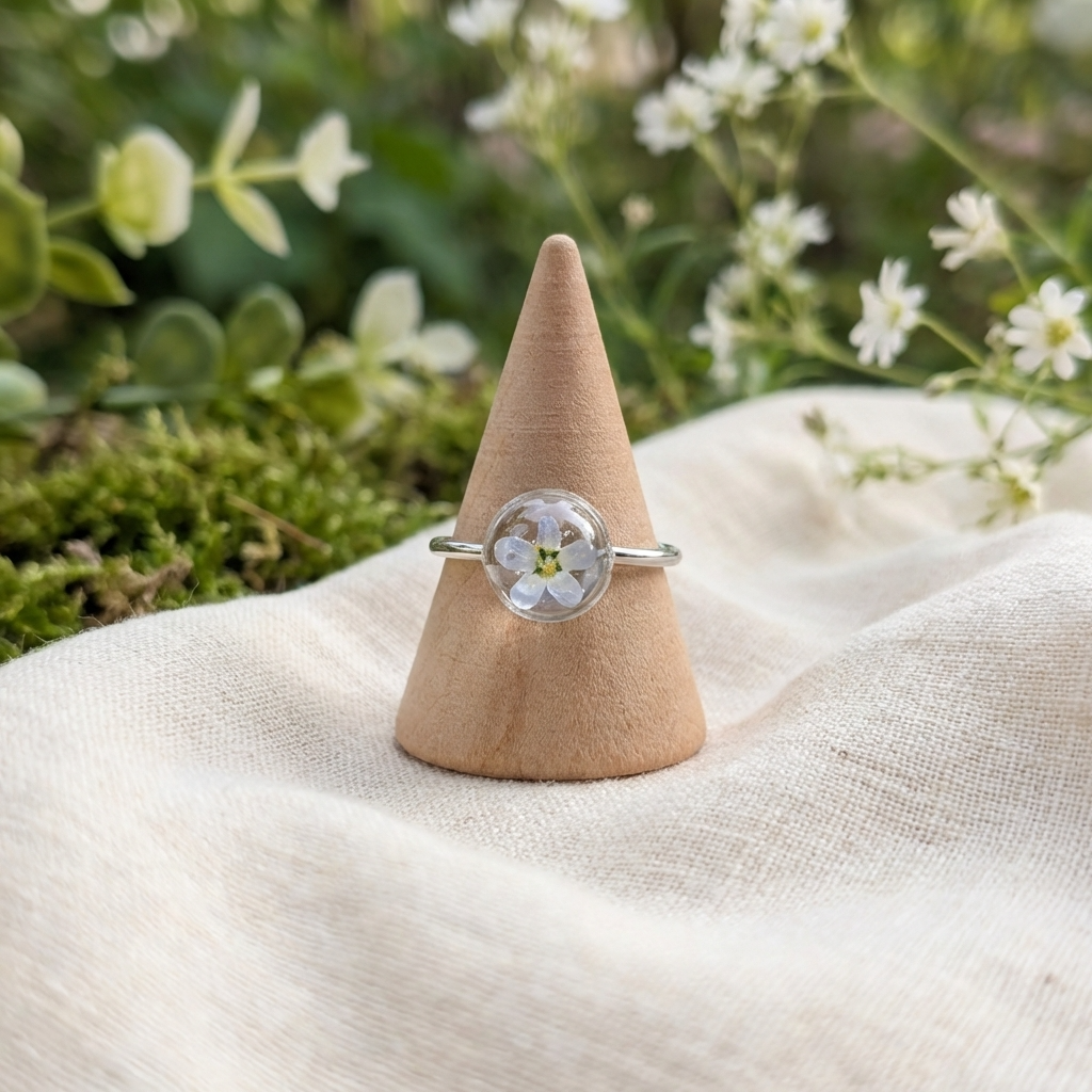 Light Forget Me Not Platinum Plated Adjustable Ring | Love & Faith