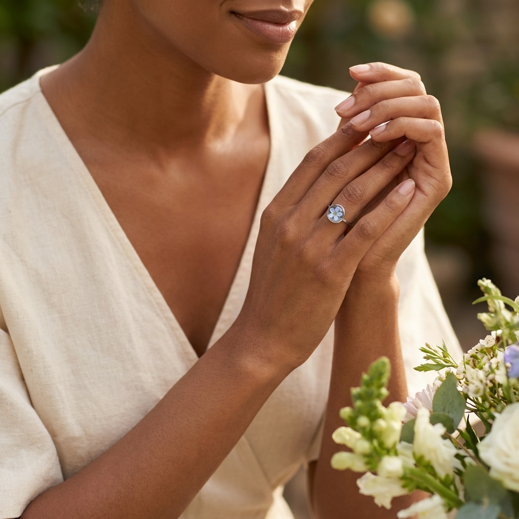 Light Forget Me Not Platinum Plated Adjustable Ring | Love & Faith