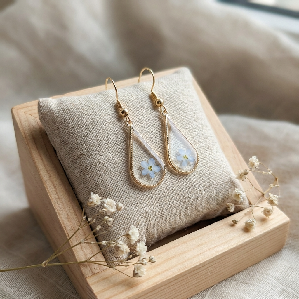 Light Forget Me Not Waterdrop Gold Plated Silver Earrings | Love & Faith