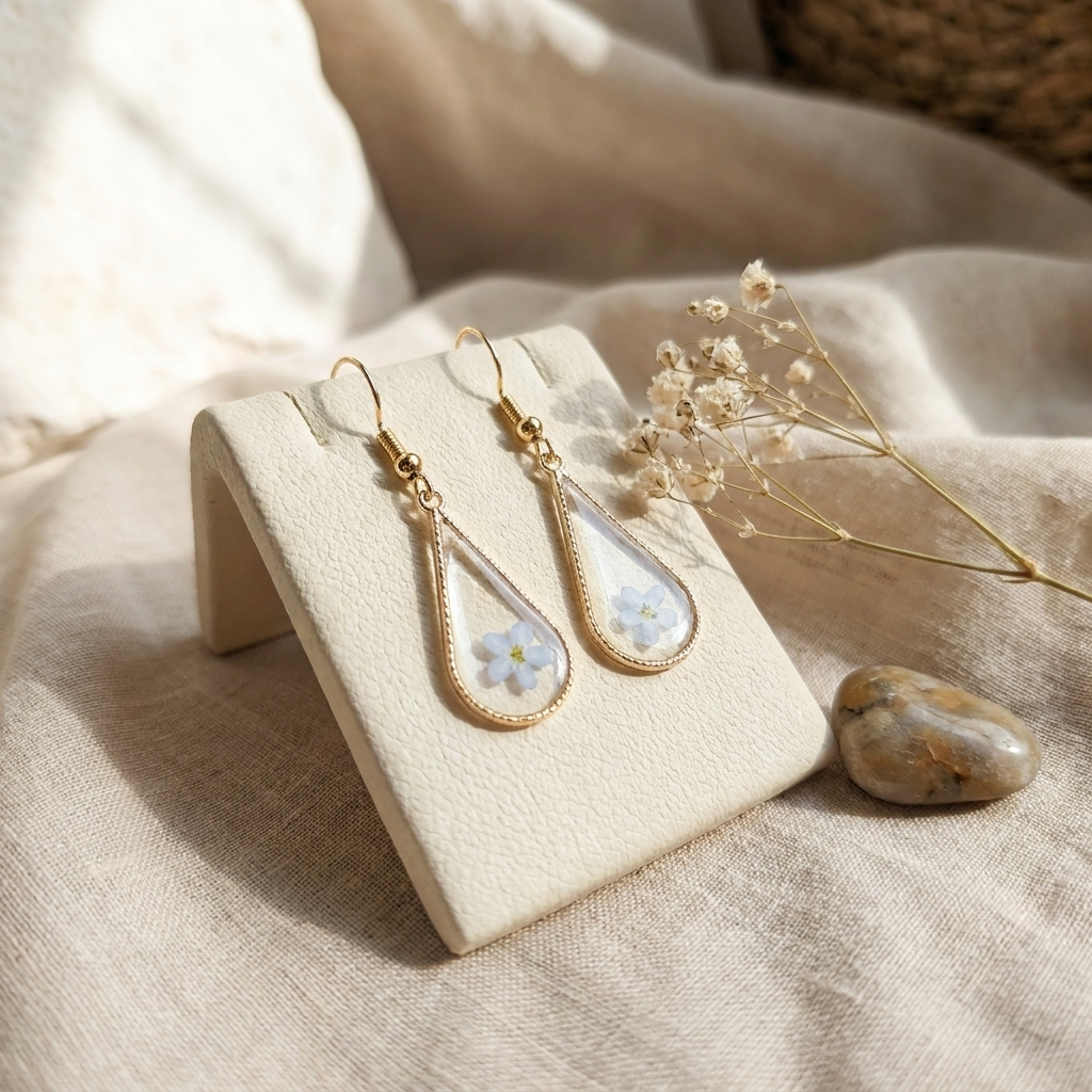 Light Forget Me Not Waterdrop Gold Plated Silver Earrings | Love & Faith