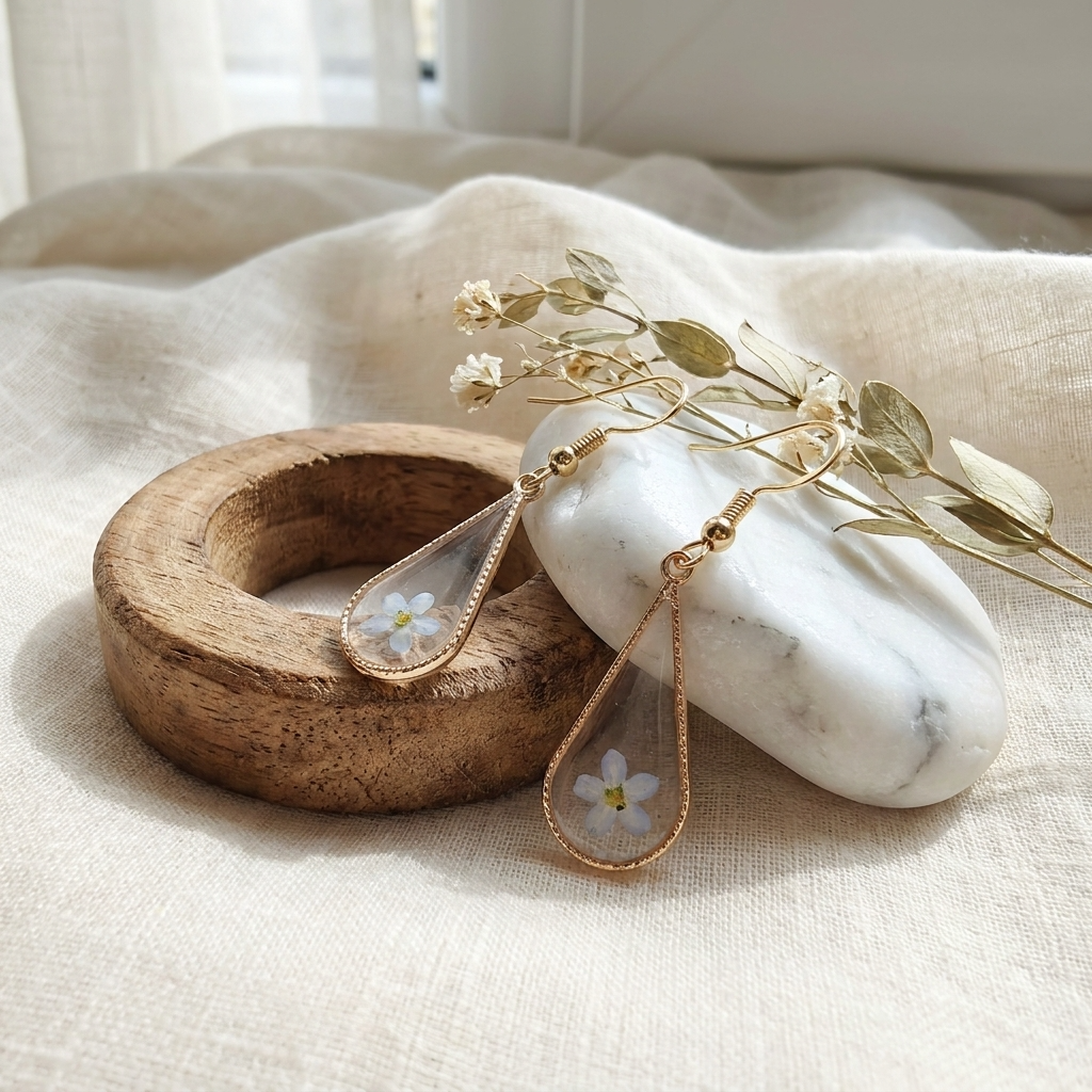 Light Forget Me Not Waterdrop Gold Plated Silver Earrings | Love & Faith