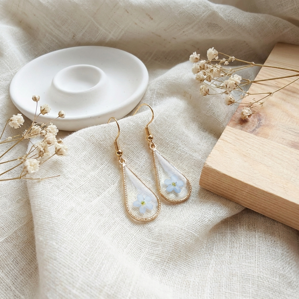 Light Forget Me Not Waterdrop Gold Plated Silver Earrings | Love & Faith