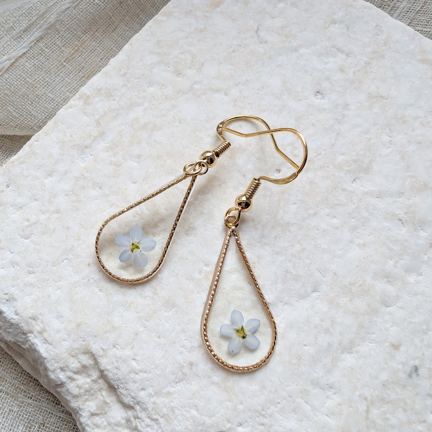 Light Forget Me Not Waterdrop Gold Plated Silver Earrings | Love & Faith