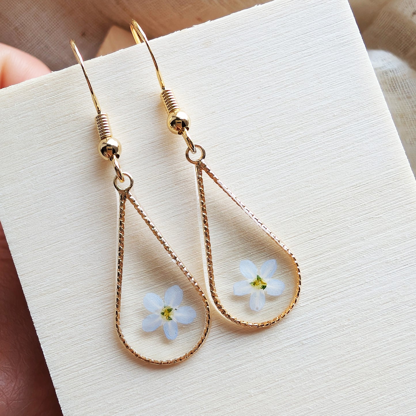 Light Forget Me Not Waterdrop Gold Plated Silver Earrings | Love & Faith