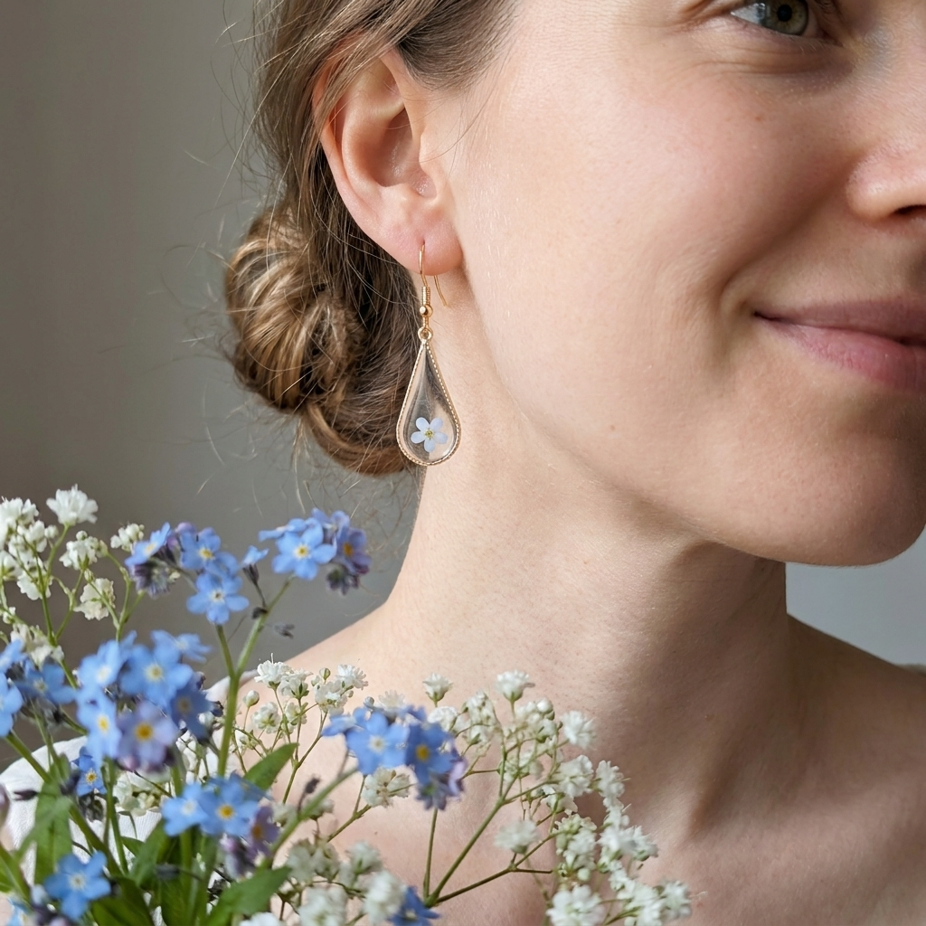 Light Forget Me Not Waterdrop Gold Plated Silver Earrings | Love & Faith