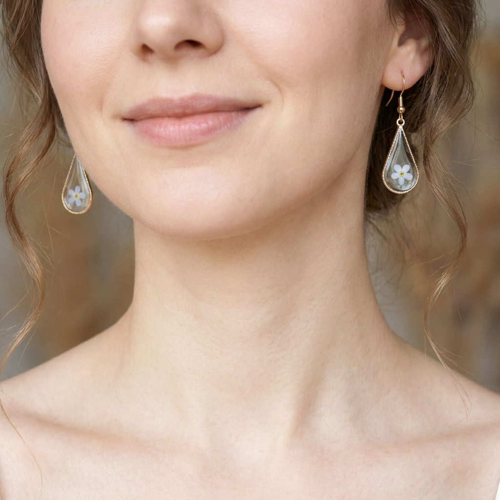 Light Forget Me Not Waterdrop Gold Plated Silver Earrings | Love & Faith