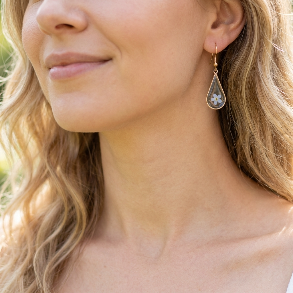 Light Forget Me Not Waterdrop Gold Plated Silver Earrings | Love & Faith