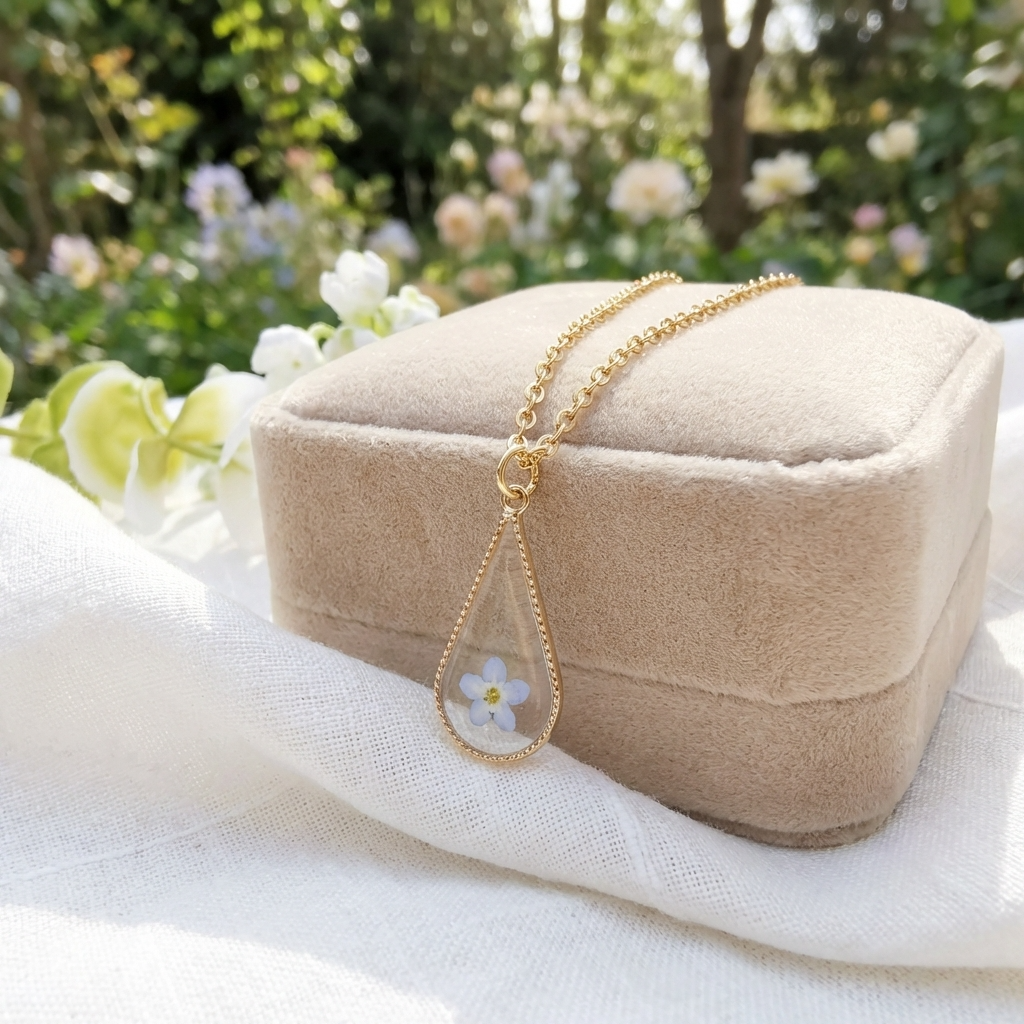 Light Forget Me Not Waterdrop Gold Plated Stainless Steel Necklace | Love & Faith