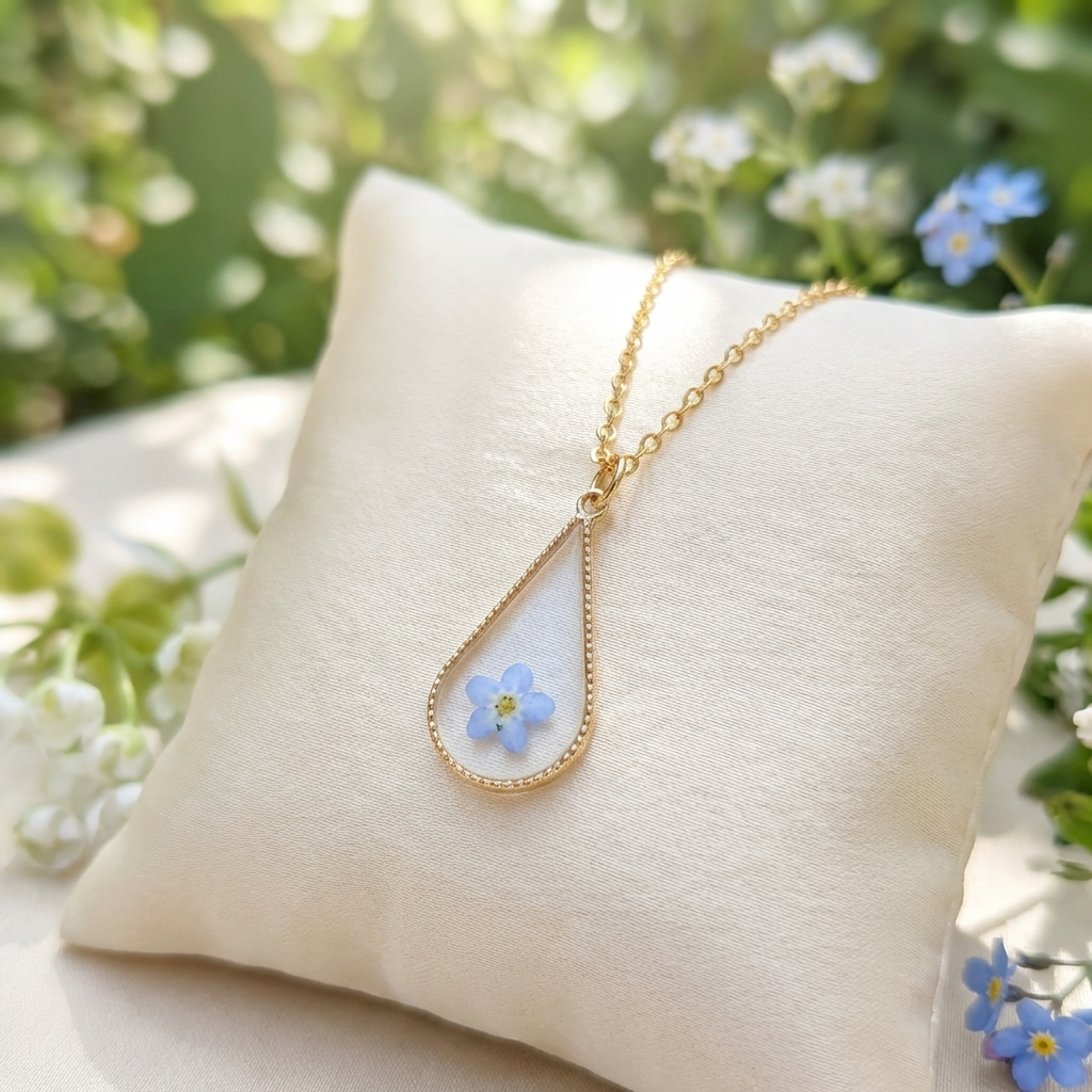 Light Forget Me Not Waterdrop Gold Plated Stainless Steel Necklace | Love & Faith