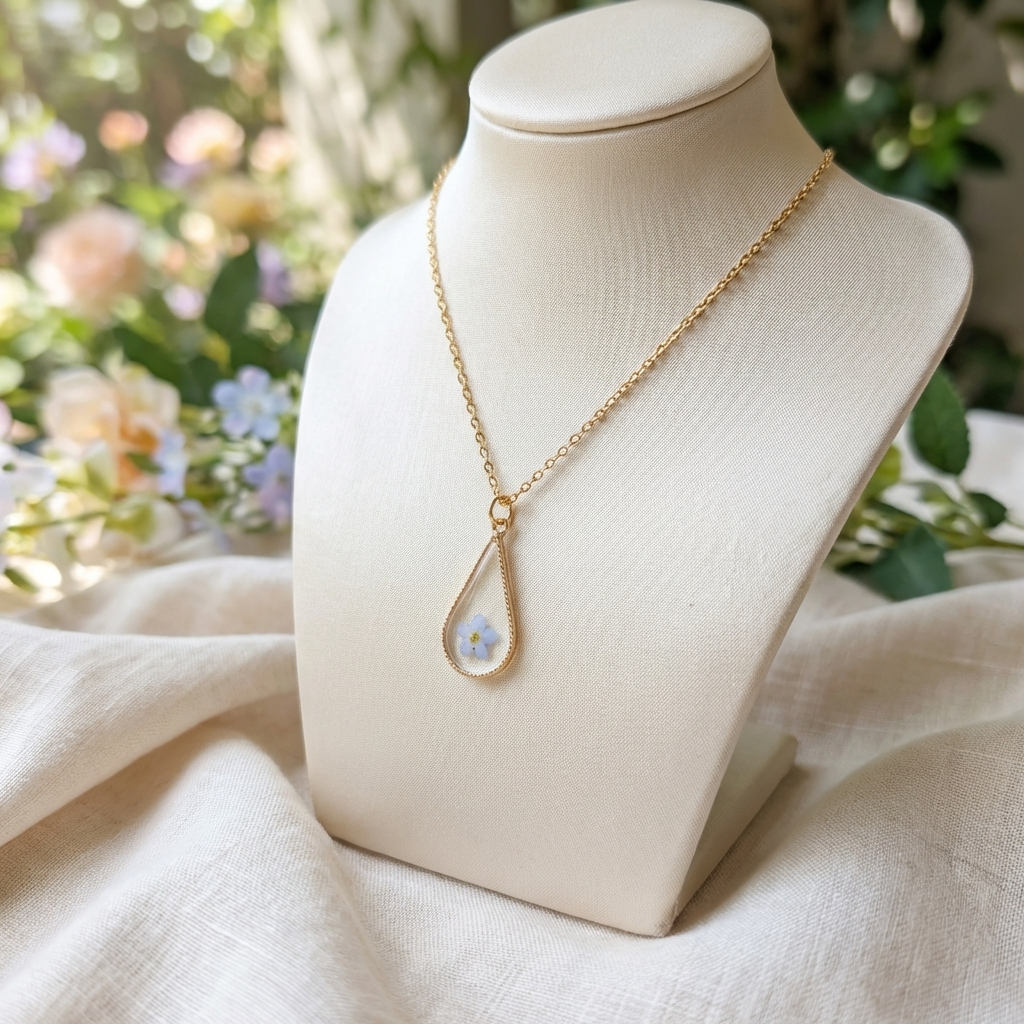 Light Forget Me Not Waterdrop Gold Plated Stainless Steel Necklace | Love & Faith