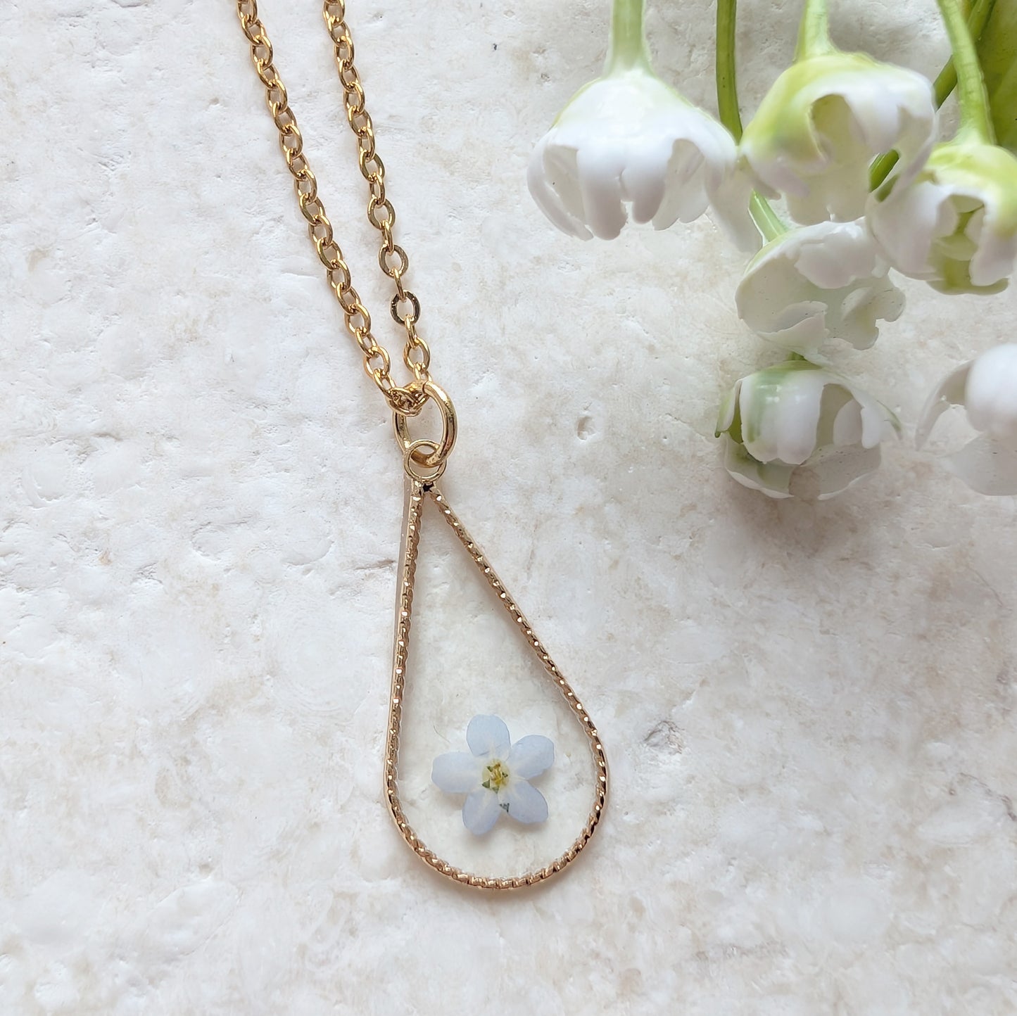 Light Forget Me Not Waterdrop Gold Plated Stainless Steel Necklace | Love & Faith