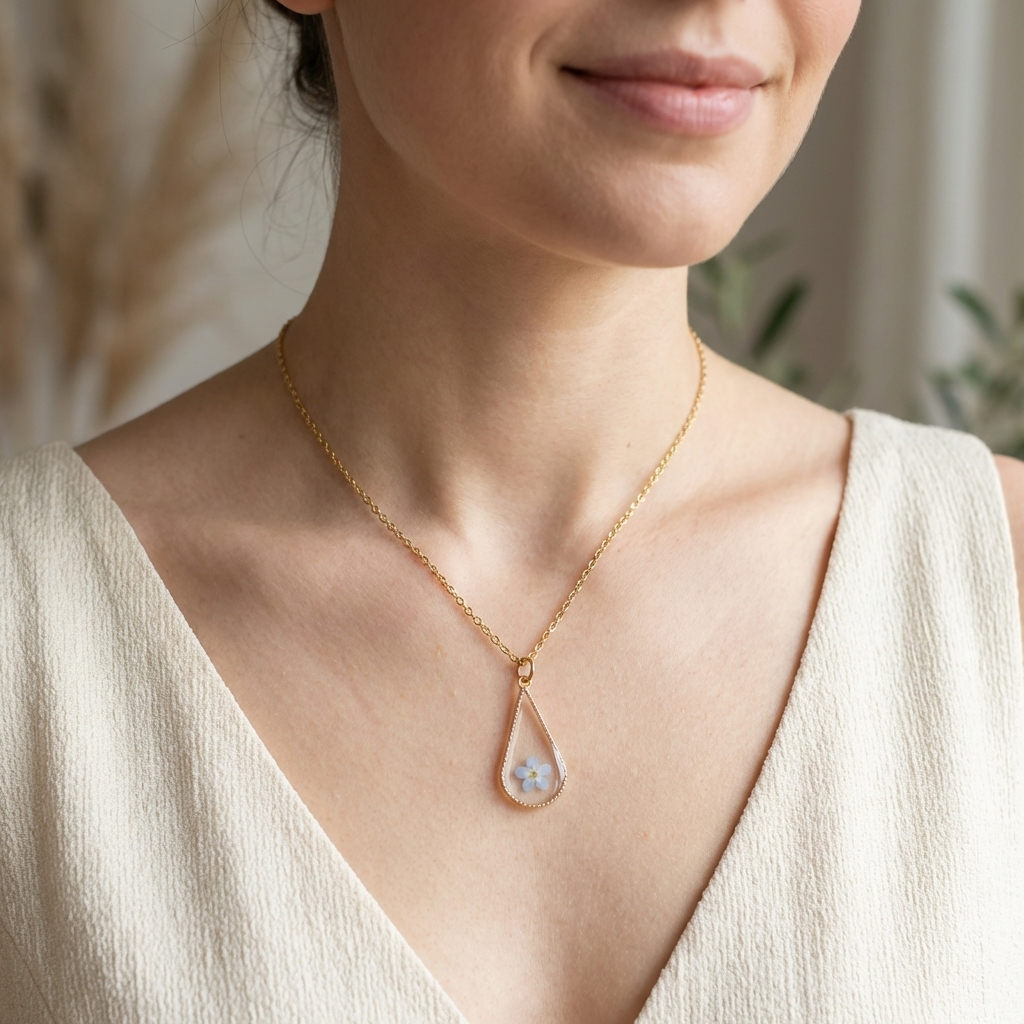 Light Forget Me Not Waterdrop Gold Plated Stainless Steel Necklace | Love & Faith