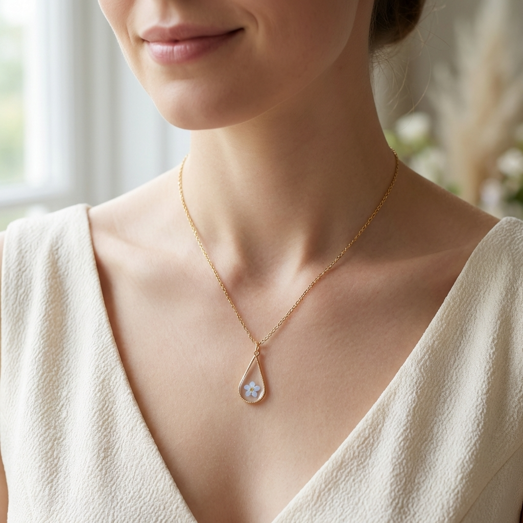 Light Forget Me Not Waterdrop Gold Plated Stainless Steel Necklace | Love & Faith