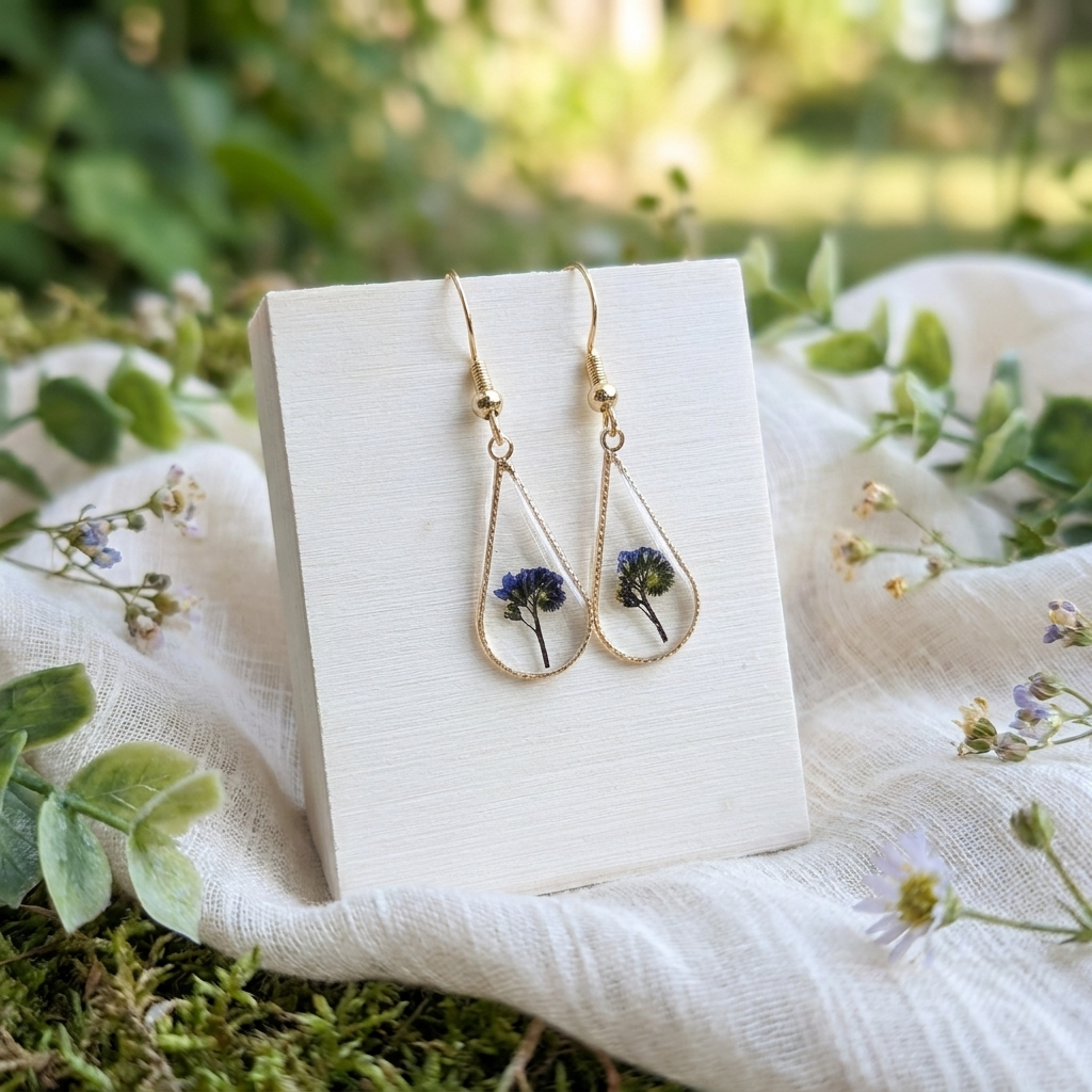 Forget Me Not Plant Waterdrop Gold Plated Silver Earrings | Love & Faith