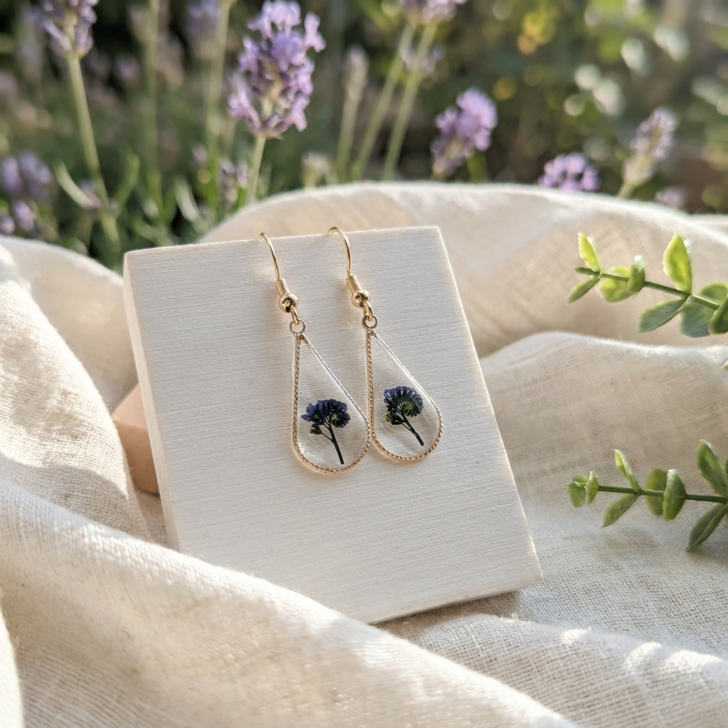 Forget Me Not Plant Waterdrop Gold Plated Silver Earrings | Love & Faith