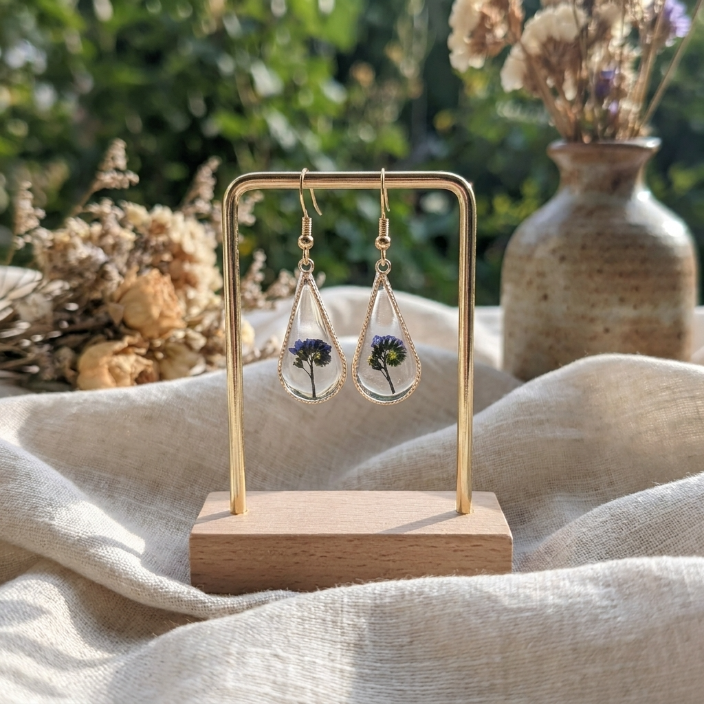 Forget Me Not Plant Waterdrop Gold Plated Silver Earrings | Love & Faith