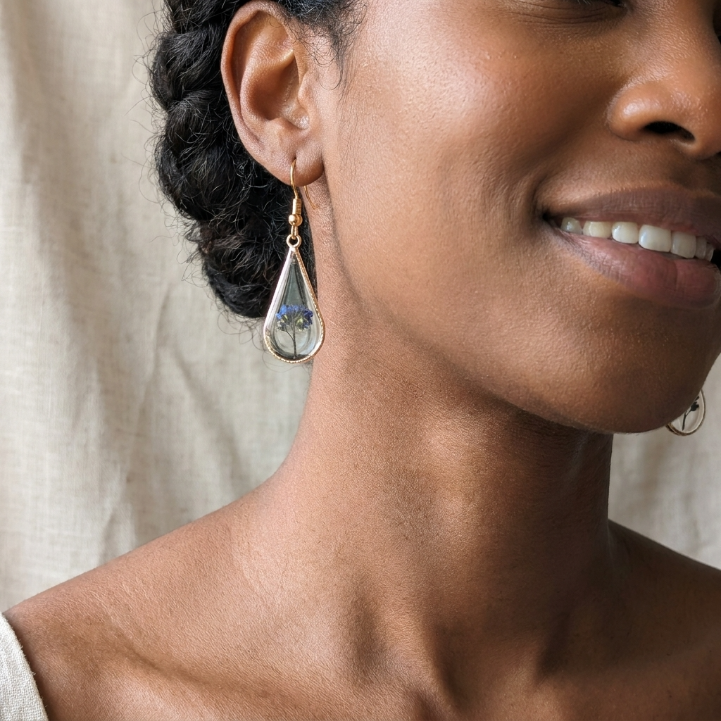Forget Me Not Plant Waterdrop Gold Plated Silver Earrings | Love & Faith