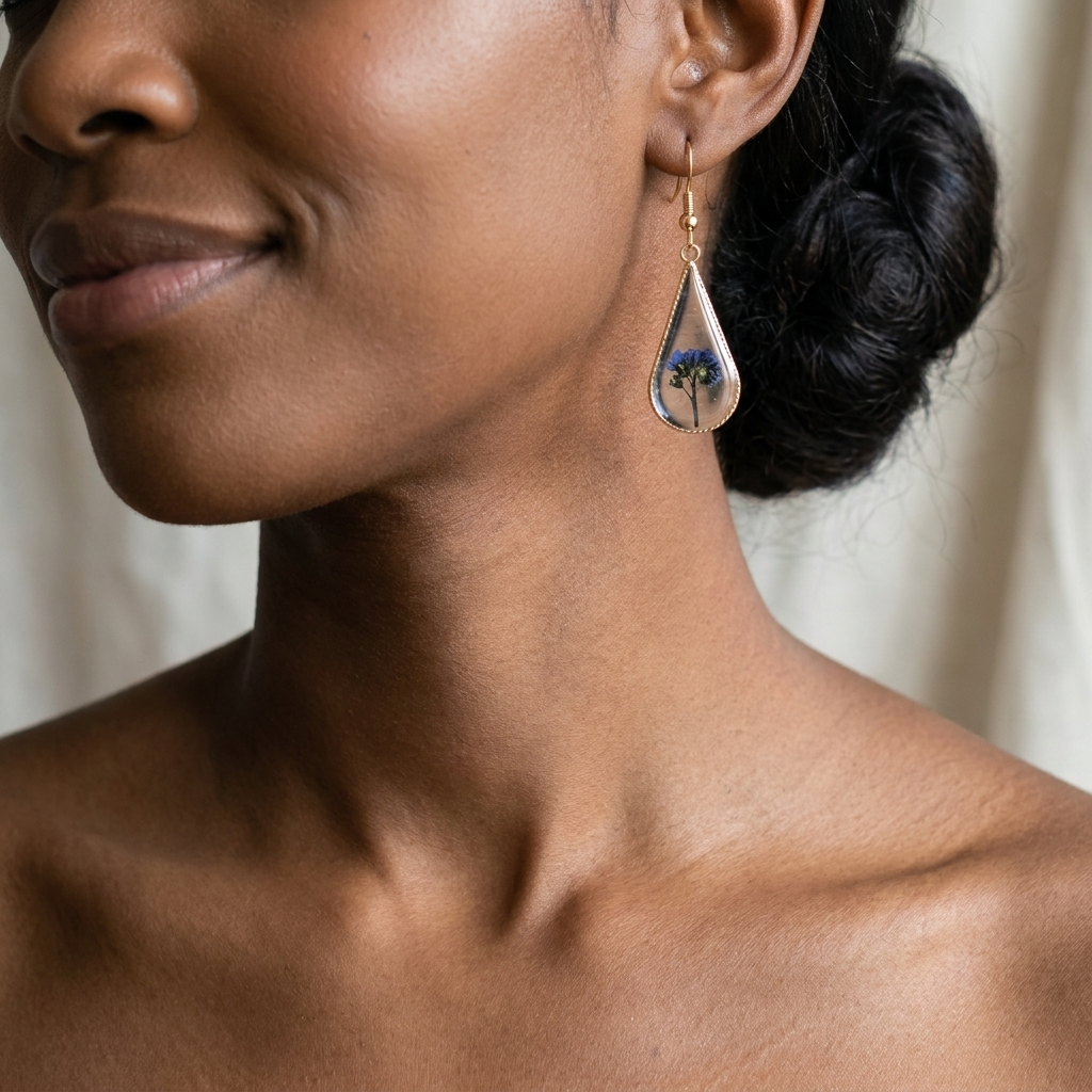 Forget Me Not Plant Waterdrop Gold Plated Silver Earrings | Love & Faith