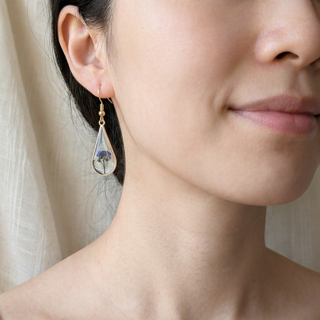 Forget Me Not Plant Waterdrop Gold Plated Silver Earrings | Love & Faith
