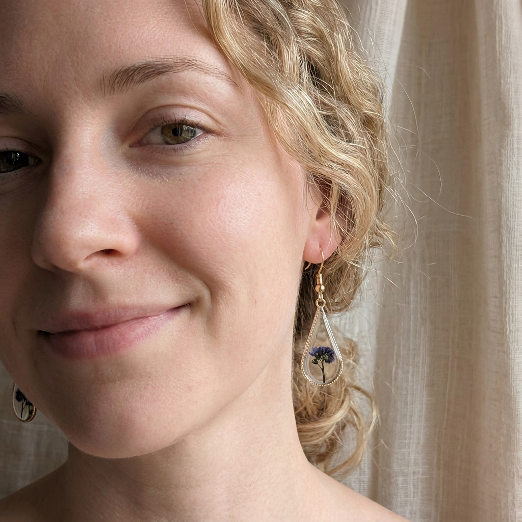 Forget Me Not Plant Waterdrop Gold Plated Silver Earrings | Love & Faith
