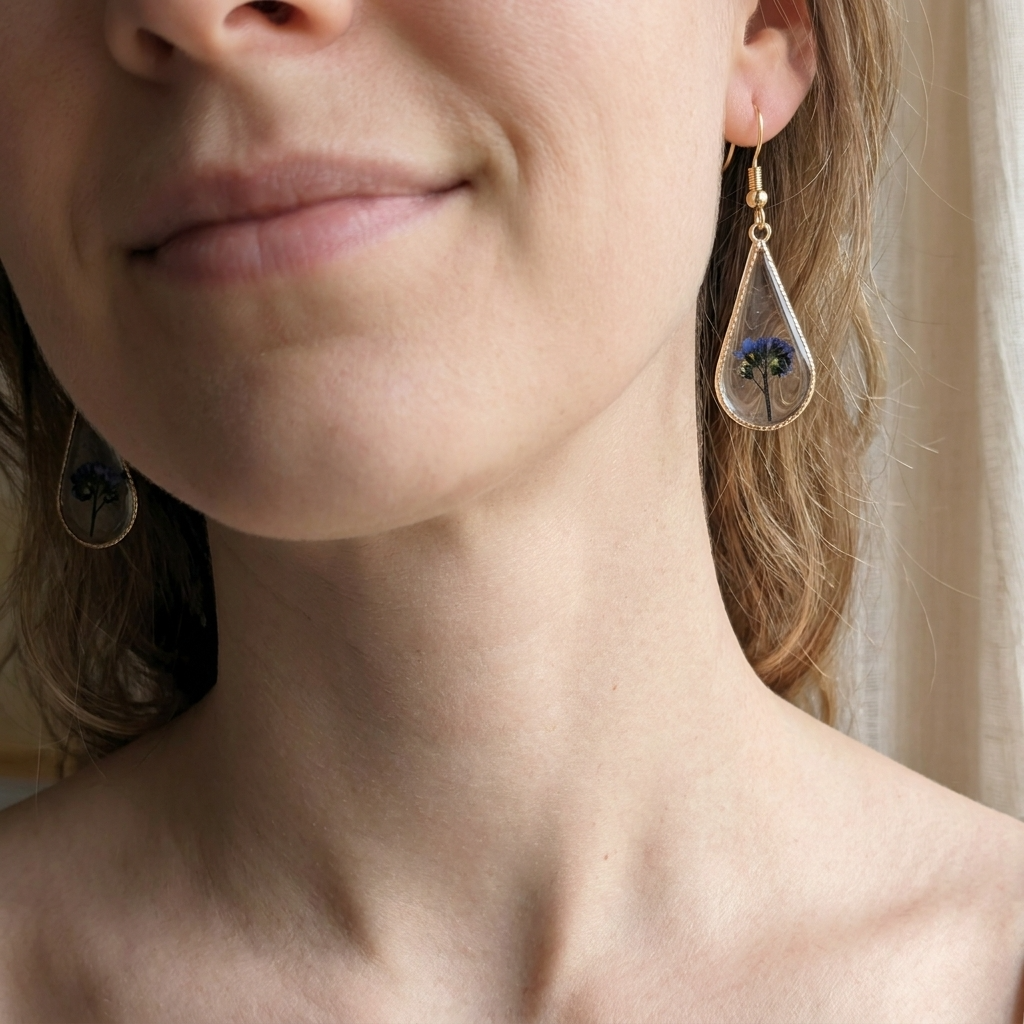 Forget Me Not Plant Waterdrop Gold Plated Silver Earrings | Love & Faith