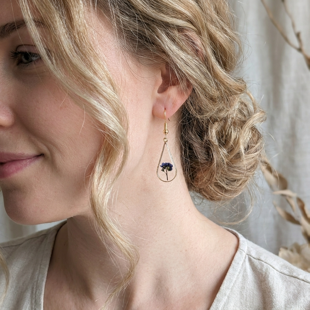 Forget Me Not Plant Waterdrop Gold Plated Silver Earrings | Love & Faith