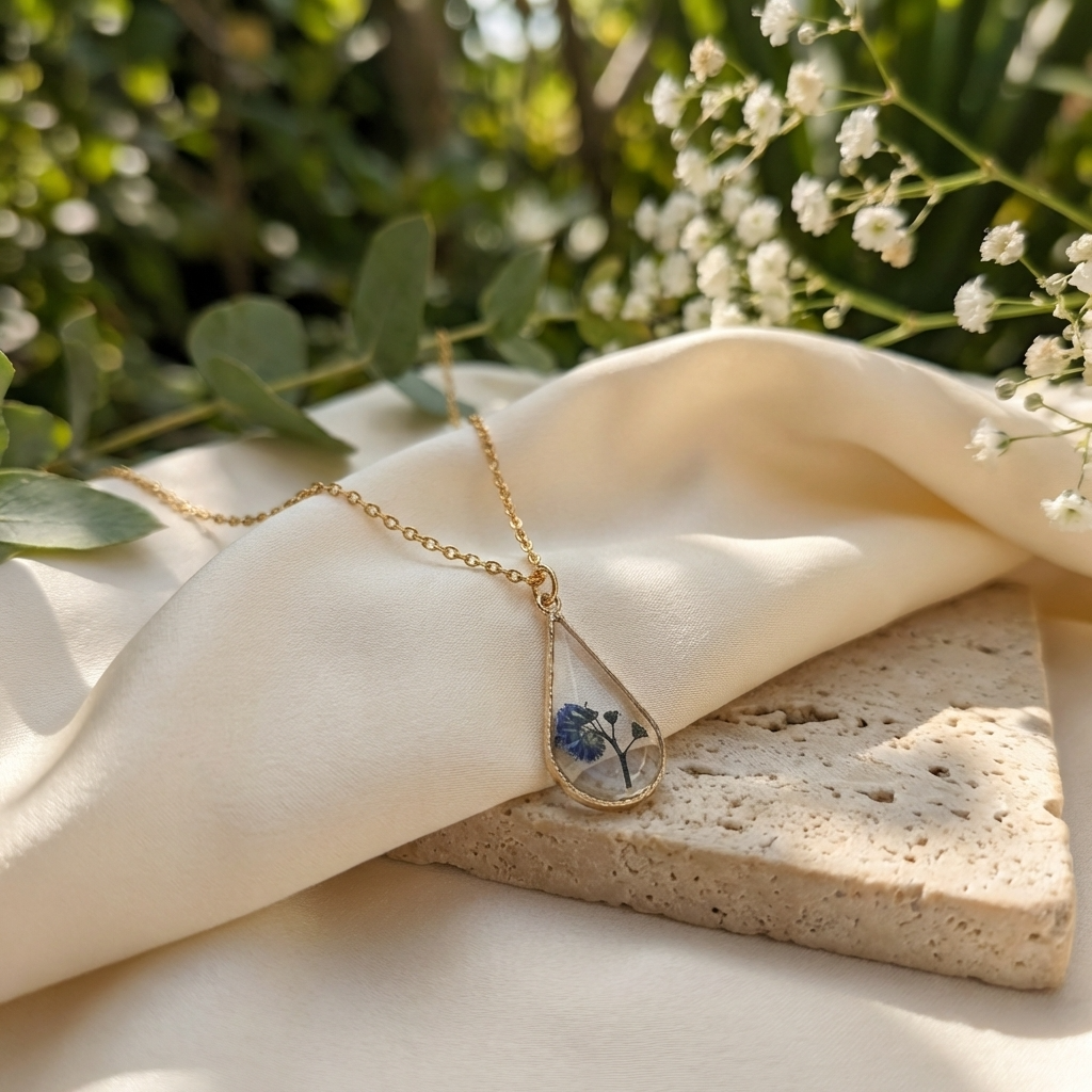 Forget Me Not Plant Waterdrop Gold Plated Stainless Steel Necklace | Love & Faith