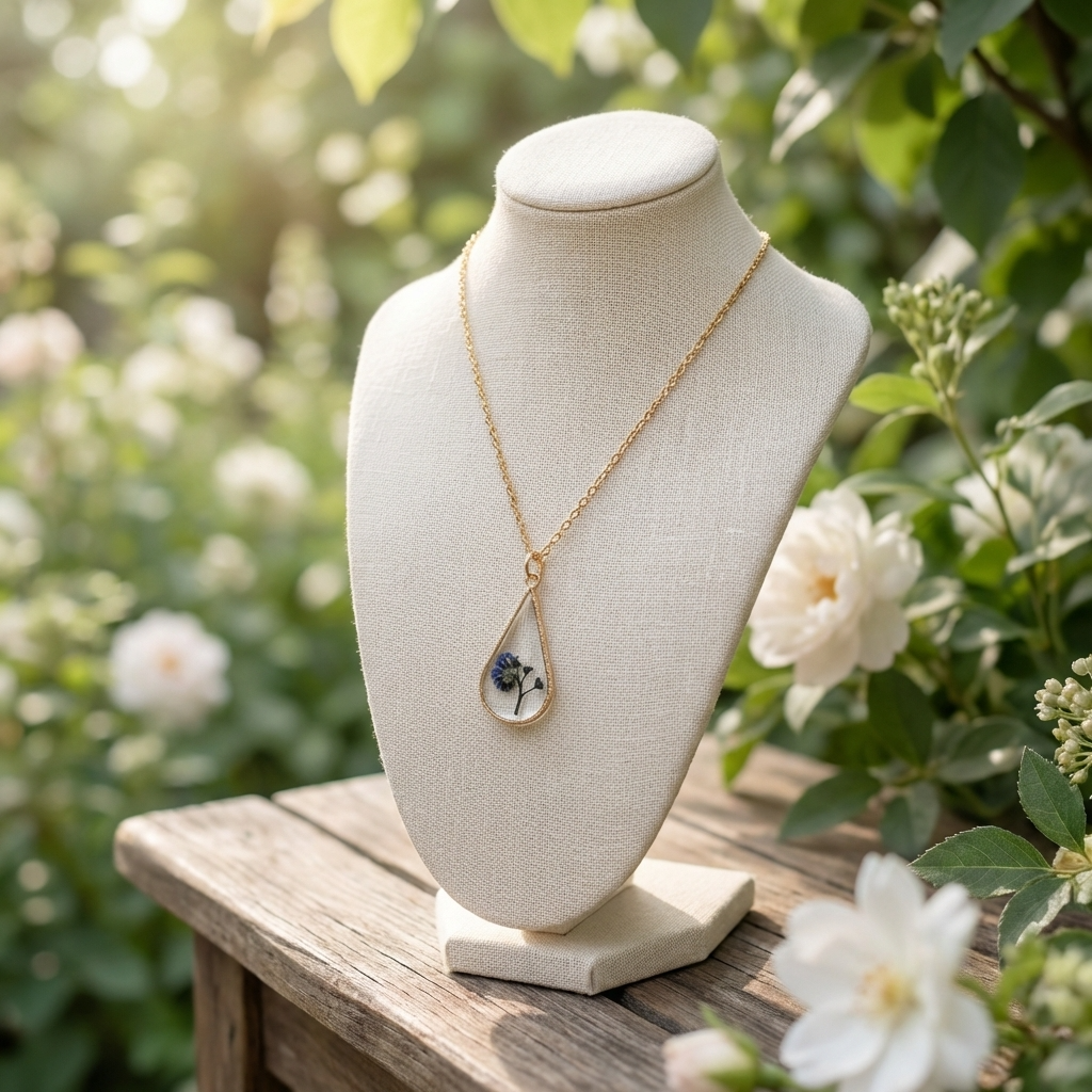 Forget Me Not Plant Waterdrop Gold Plated Stainless Steel Necklace | Love & Faith