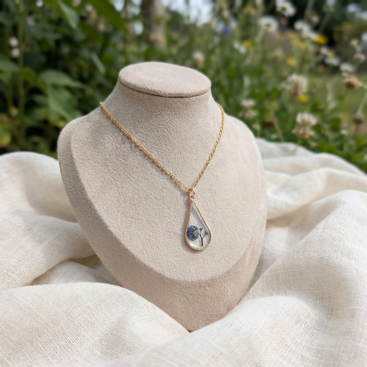 Forget Me Not Plant Waterdrop Gold Plated Stainless Steel Necklace | Love & Faith