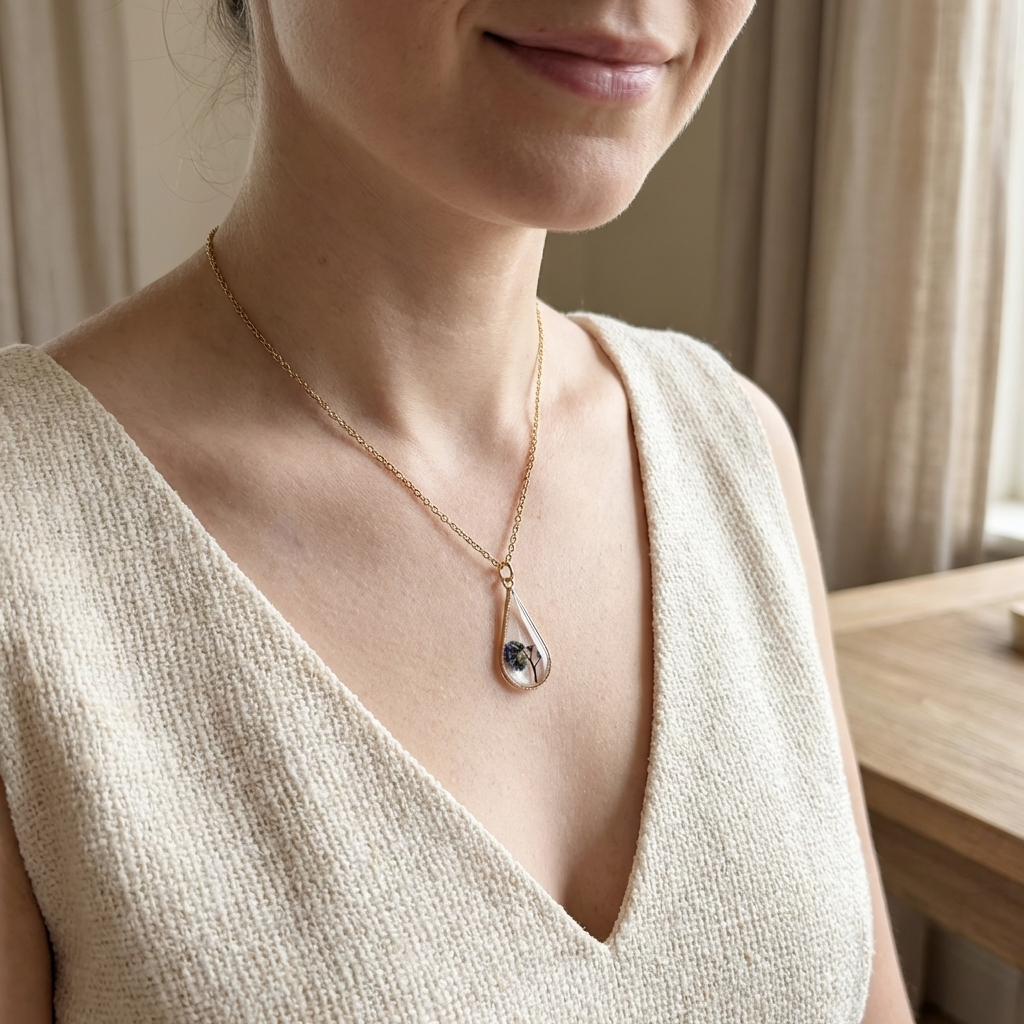 Forget Me Not Plant Waterdrop Gold Plated Stainless Steel Necklace | Love & Faith