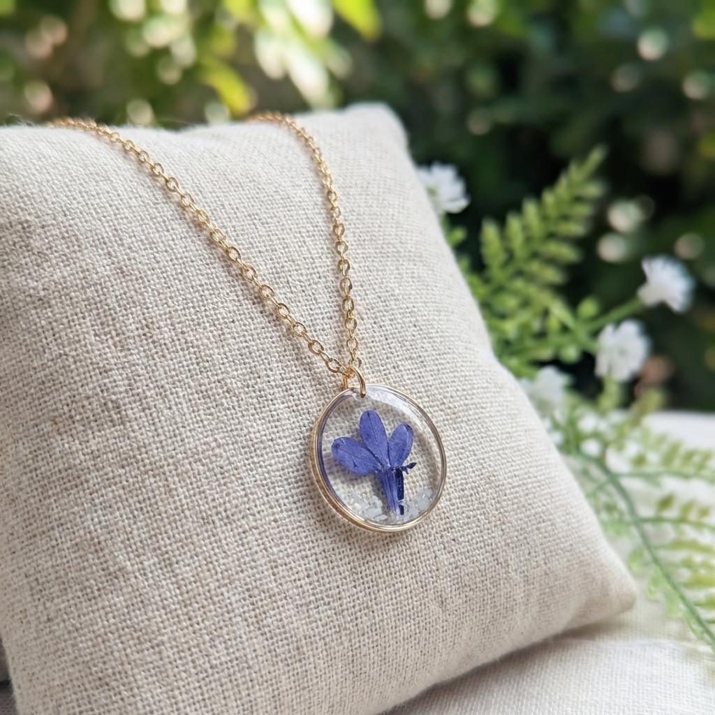 Blue Lobelia Gold Plated Stainless Steel Necklace with Mother of Pearl | Tranquility