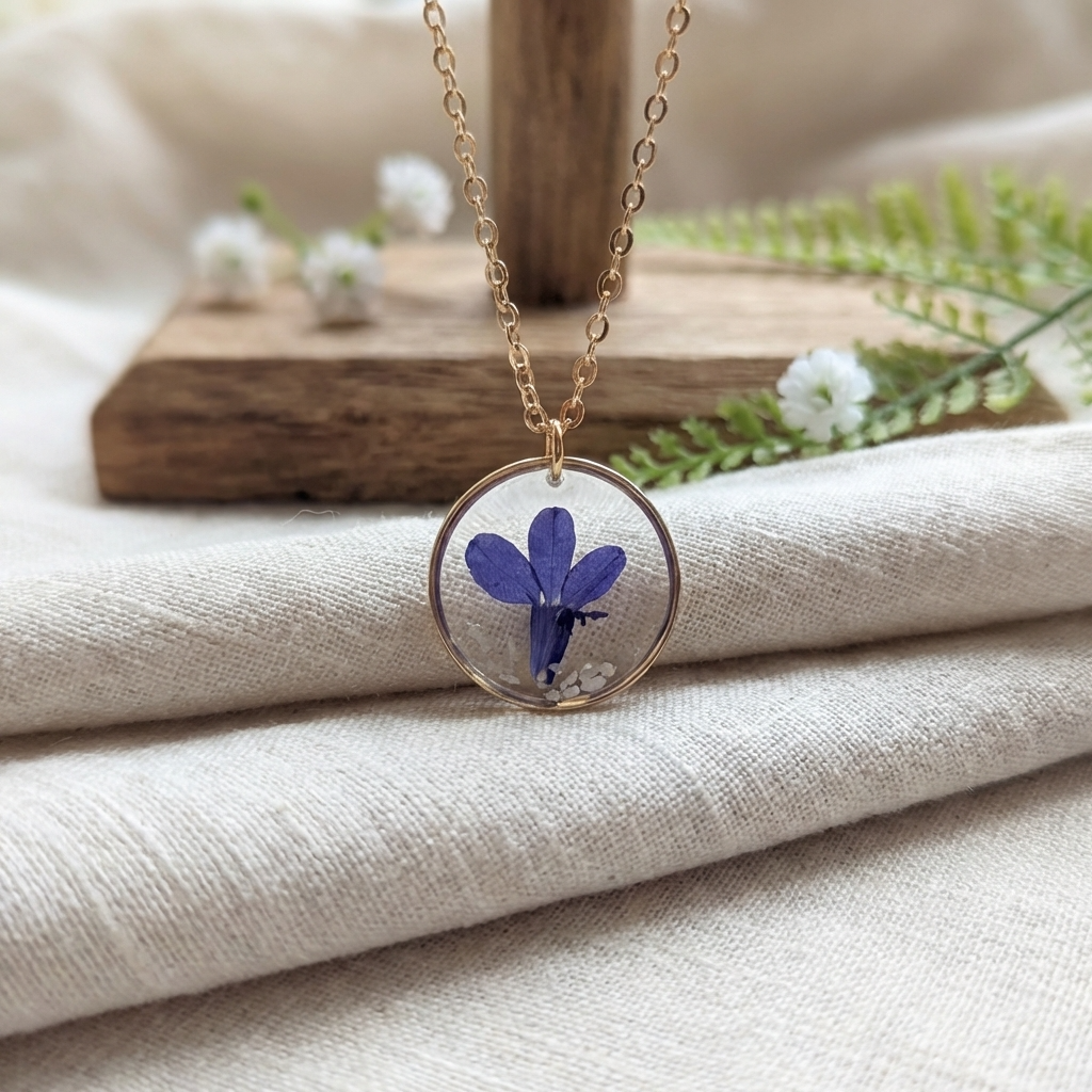 Blue Lobelia Gold Plated Stainless Steel Necklace with Mother of Pearl | Tranquility